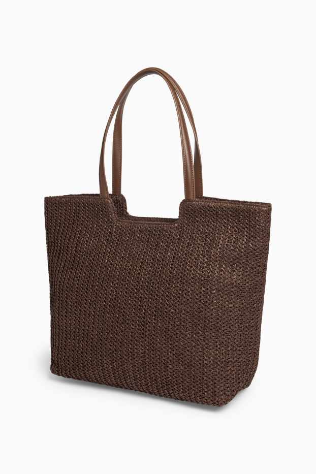 Femmes - Grand cabas en paille - marron foncé