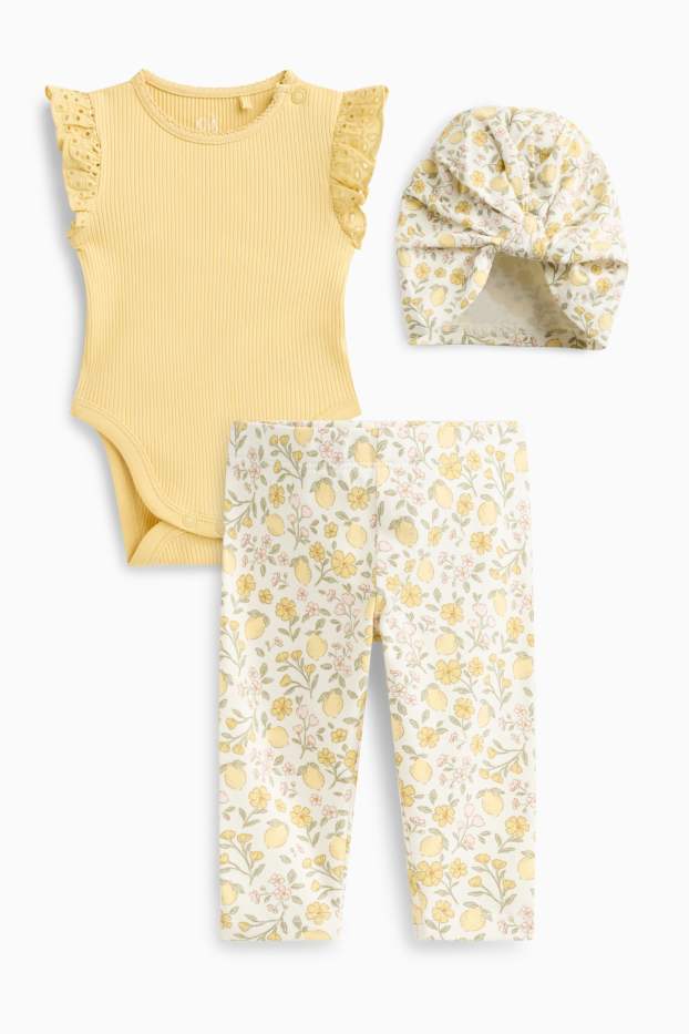 Baby Mädchen - Zitrone und Blume - Baby-Outfit - 3 teilig - gelb