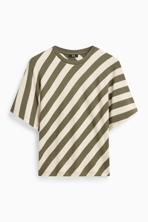 Dames - T-shirt - regular fit - gestreept - groen