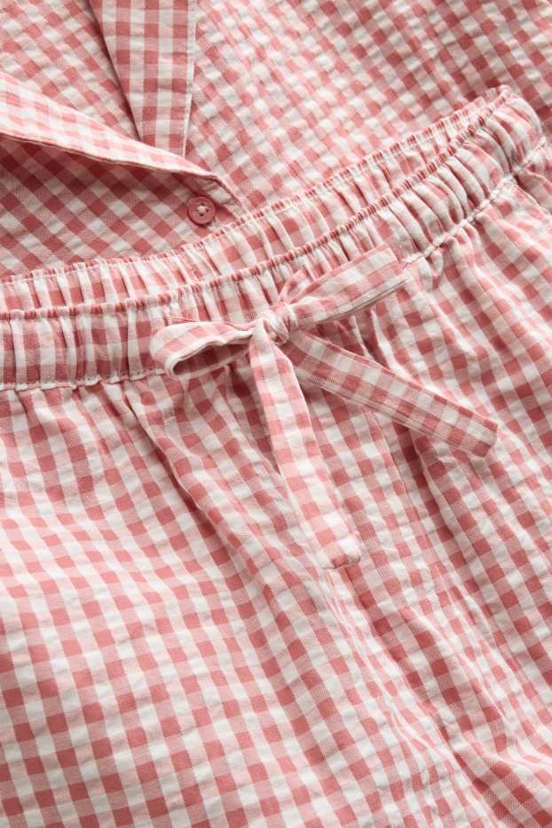 Damen - Shorty-Pyjama - kariert - rosa