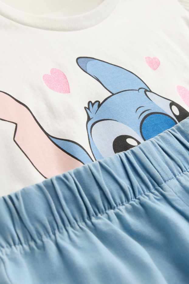 Enfants filles - Lilo & Stitch - ensemble - T-shirt et short - 2 pièces - blanc / bleu clair