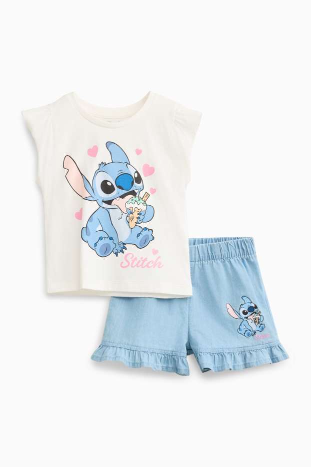 Enfants filles - Lilo & Stitch - ensemble - T-shirt et short - 2 pièces - blanc / bleu clair