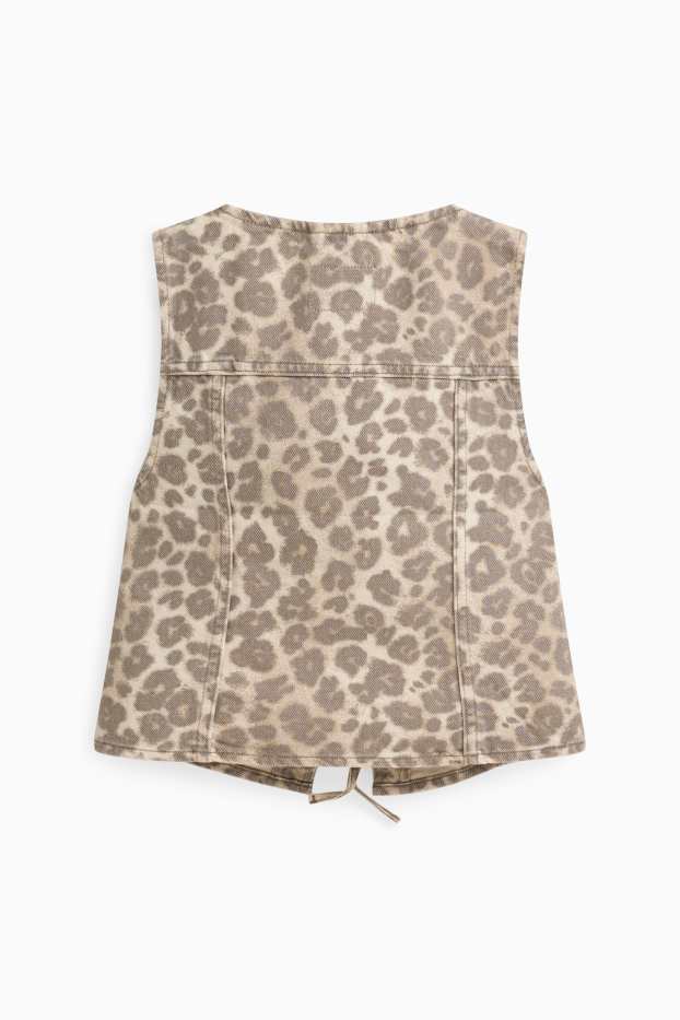 Donna - Gilet di jeans - stampa leopardata - beige