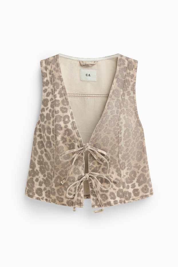 Donna - Gilet di jeans - stampa leopardata - beige