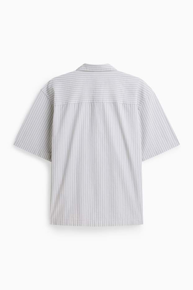 Men - Shirt - loose fit - kent collar - striped - light gray