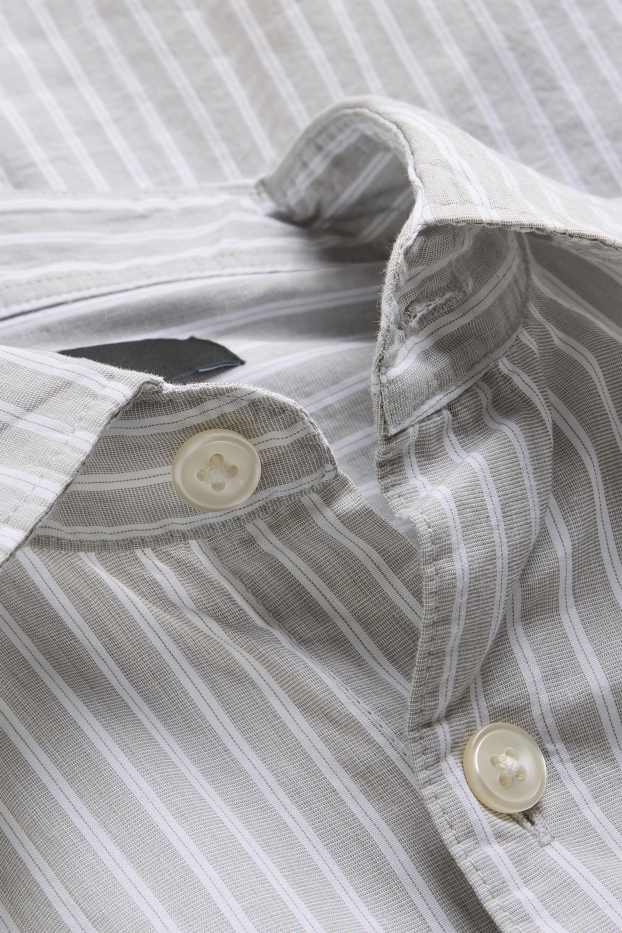 Men - Shirt - loose fit - kent collar - striped - light gray