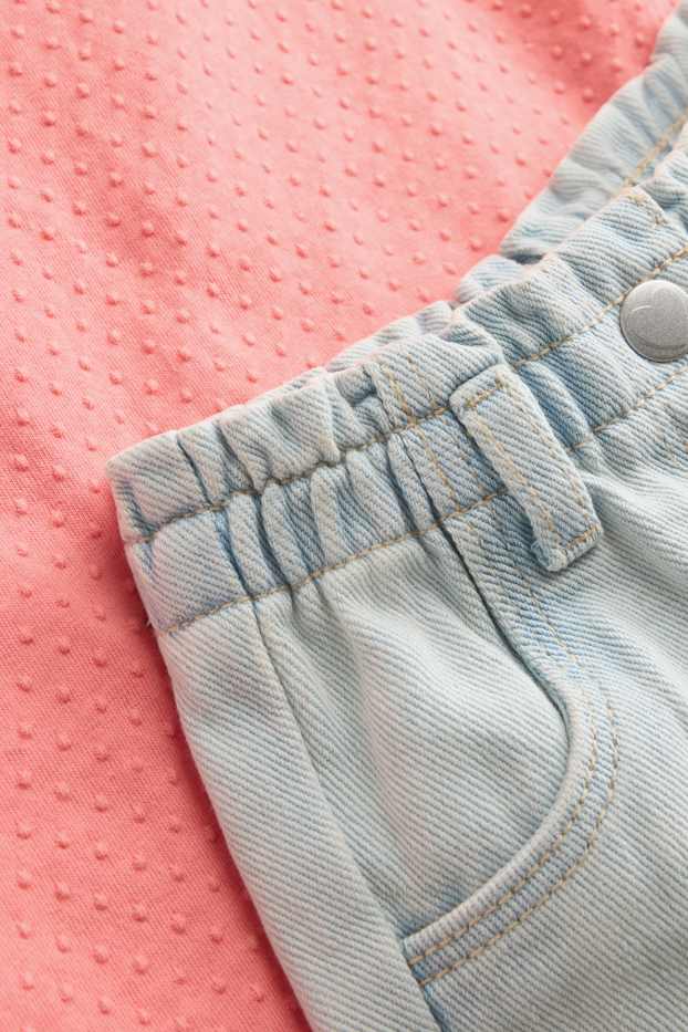 Baby Mädchen - Erdbeere - Baby-Outfit - 2 teilig - gemustert - pink / hellblau