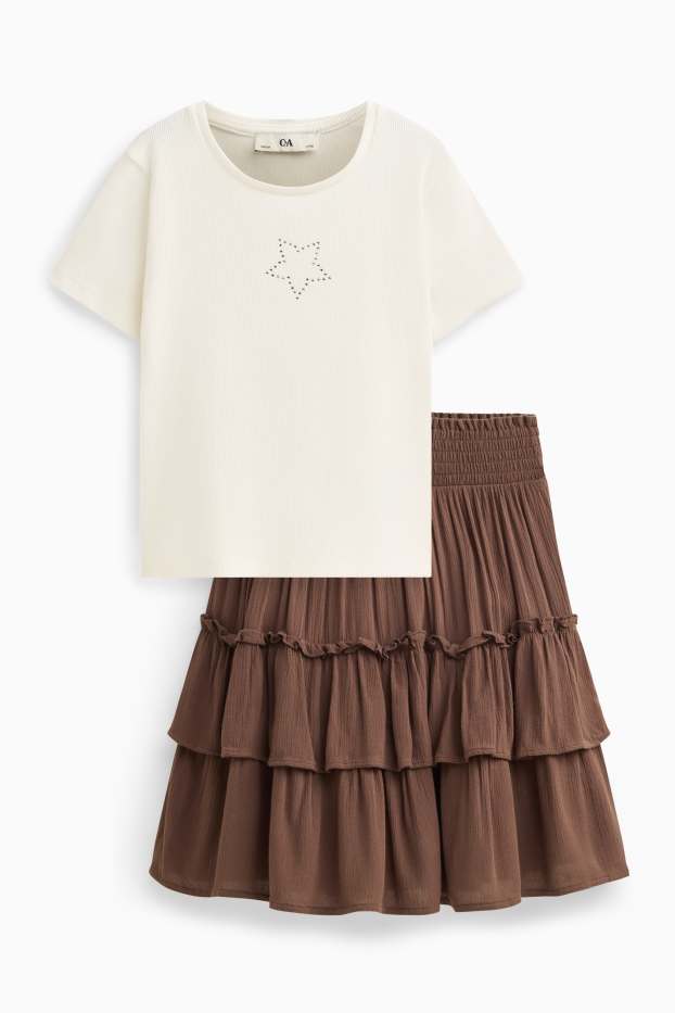Děti - dívky - Outfit - hnědá / krémově bílá