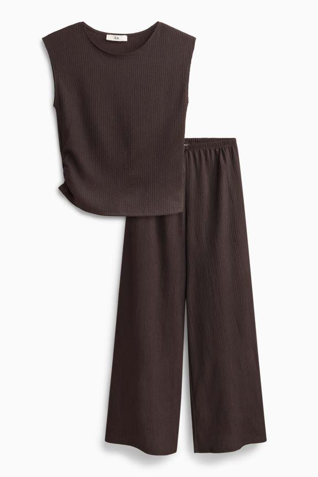 Kinderen: meisjes - Set - top en broek van jersey - 2-delig - met structuur - donkerbruin