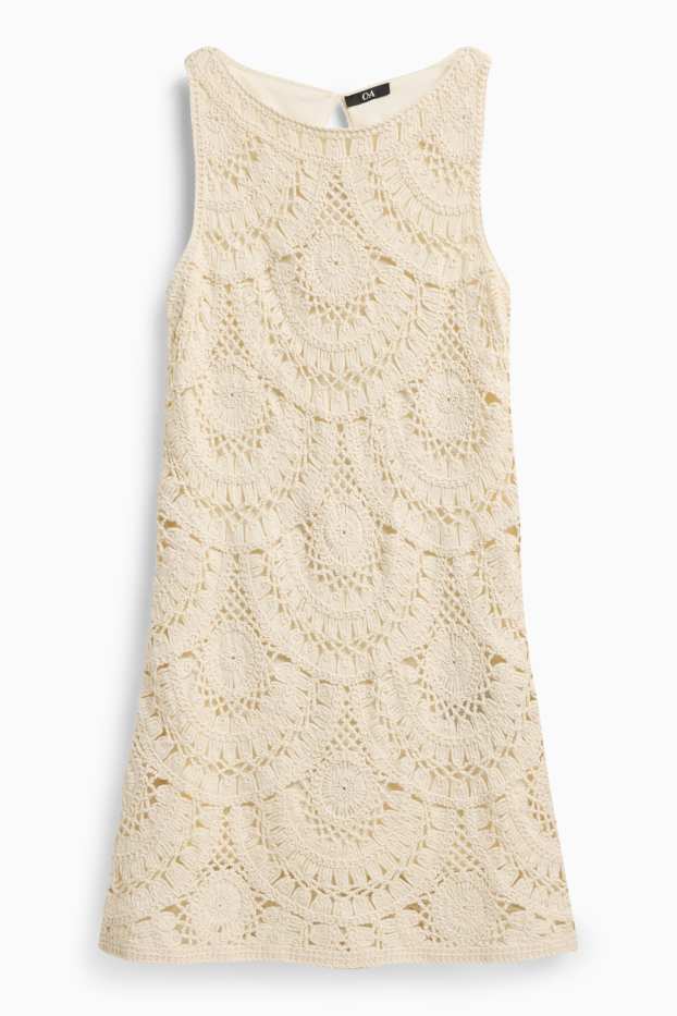 Donna - Vestito in pizzo crochet - tessuto tramato - beige