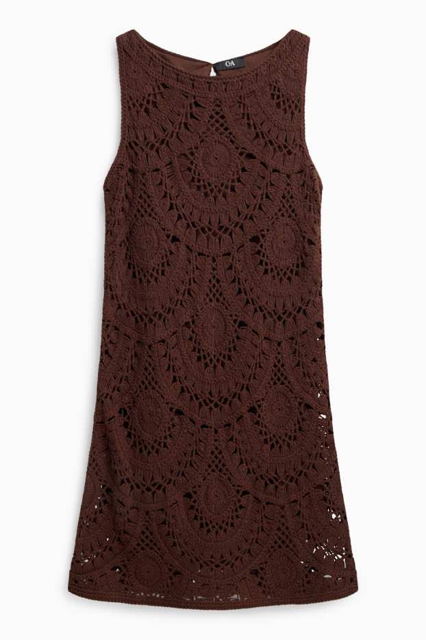 Donna - Vestito in pizzo crochet - tessuto tramato - marrone