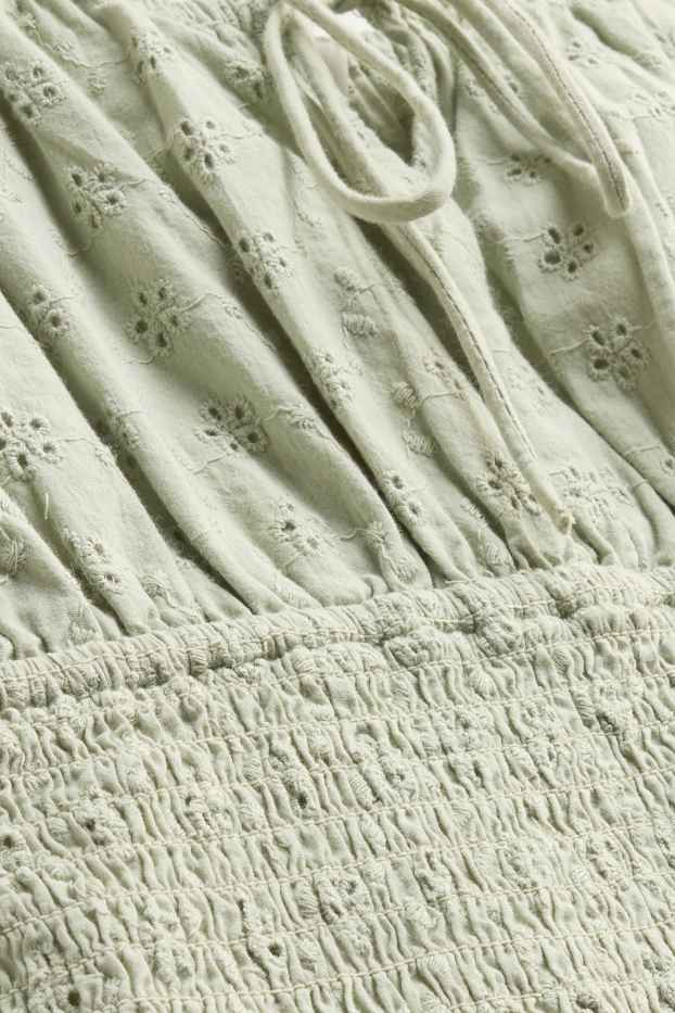 Damen - Crop Bluse - Broderie Anglaise - hellgrün