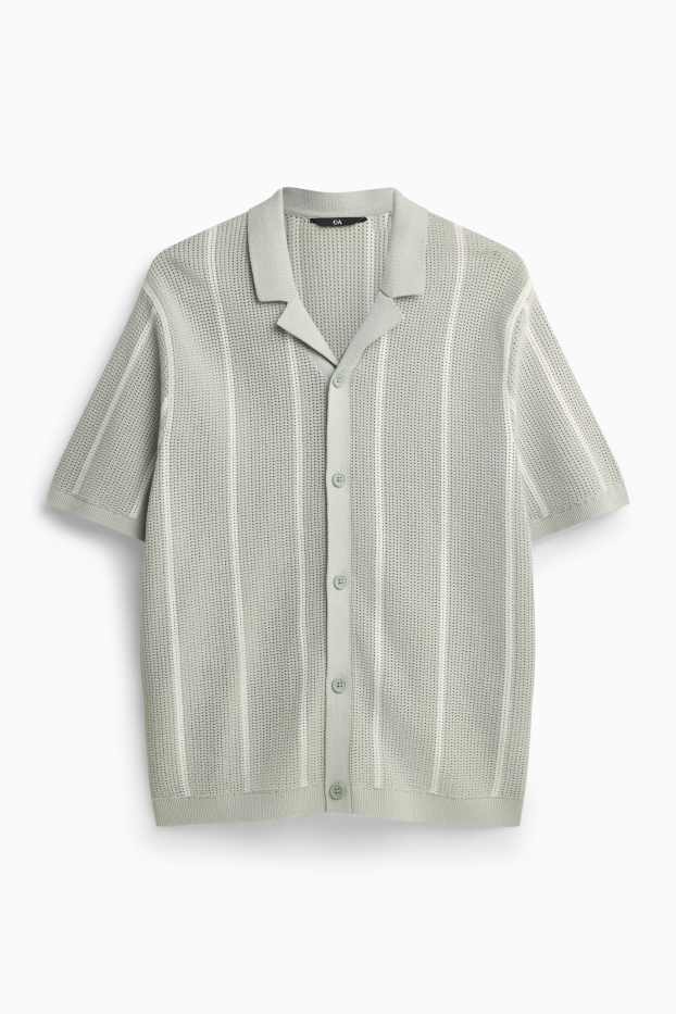 Herren - Strick-Hemd - Regular Fit - Reverskragen - gestreift - hellgrün