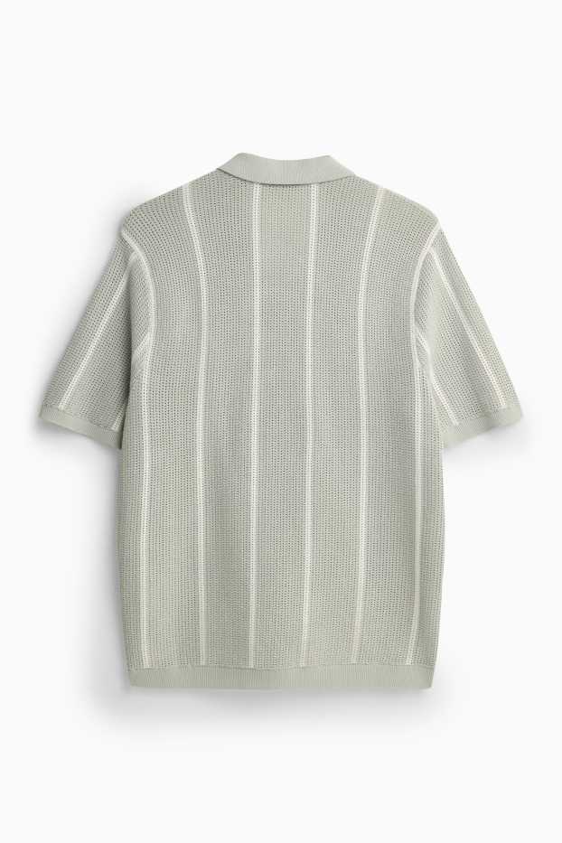 Herren - Strick-Hemd - Regular Fit - Reverskragen - gestreift - hellgrün