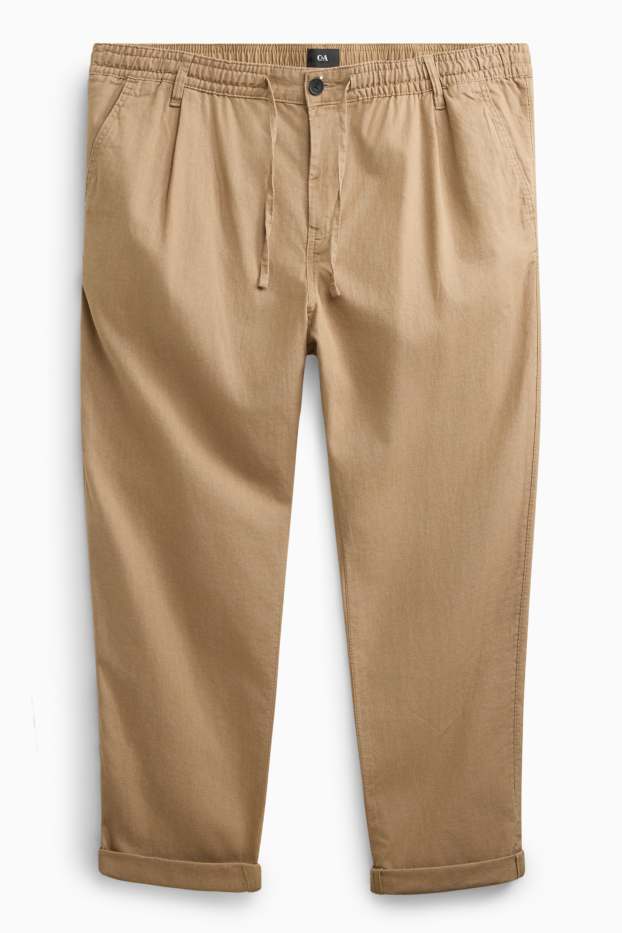 Heren - Chino - tapered fit - linnenmix - lichtbruin