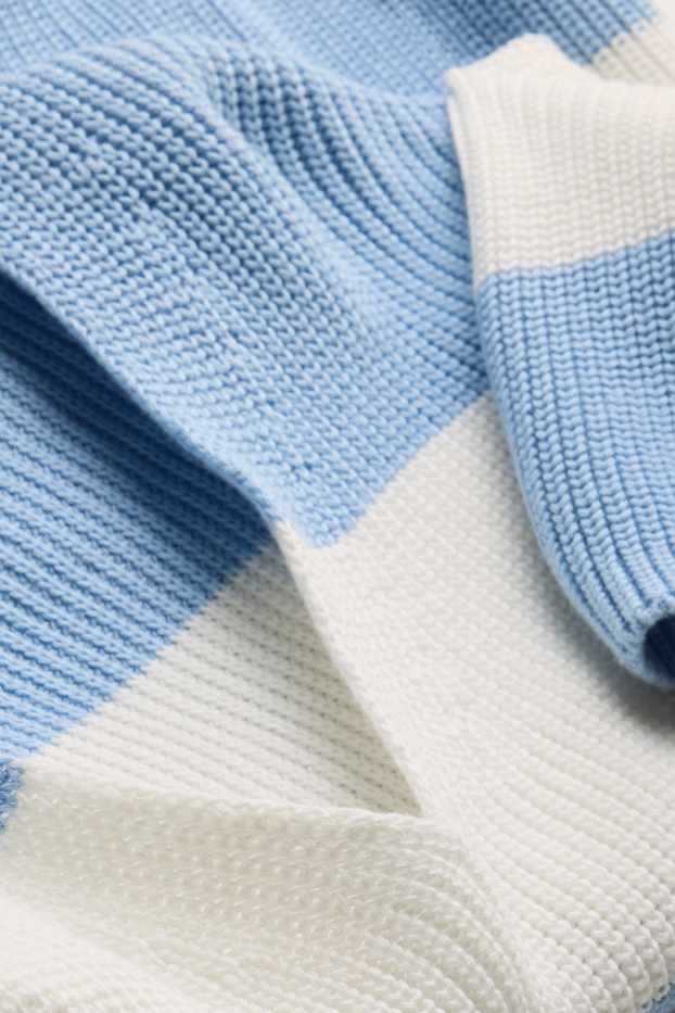 Femmes - Pull en maille - manches courtes - finition côtelée - à rayures - bleu / blanc