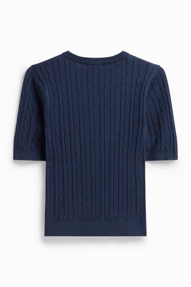 Women - Knitted jumper - short sleeve - cable knit pattern - blue