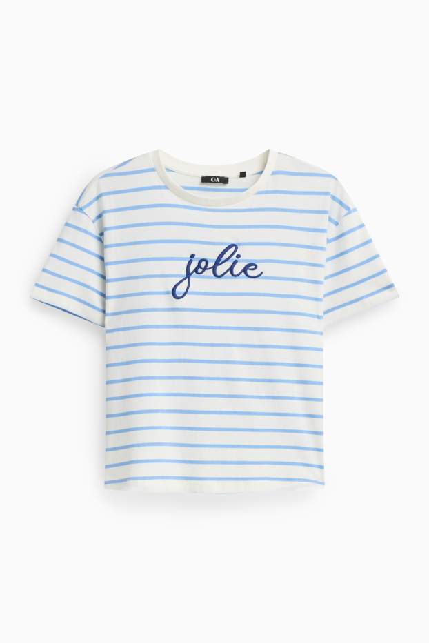 Damen - T-Shirt - Regular Fit - gestreift - weiss / blau