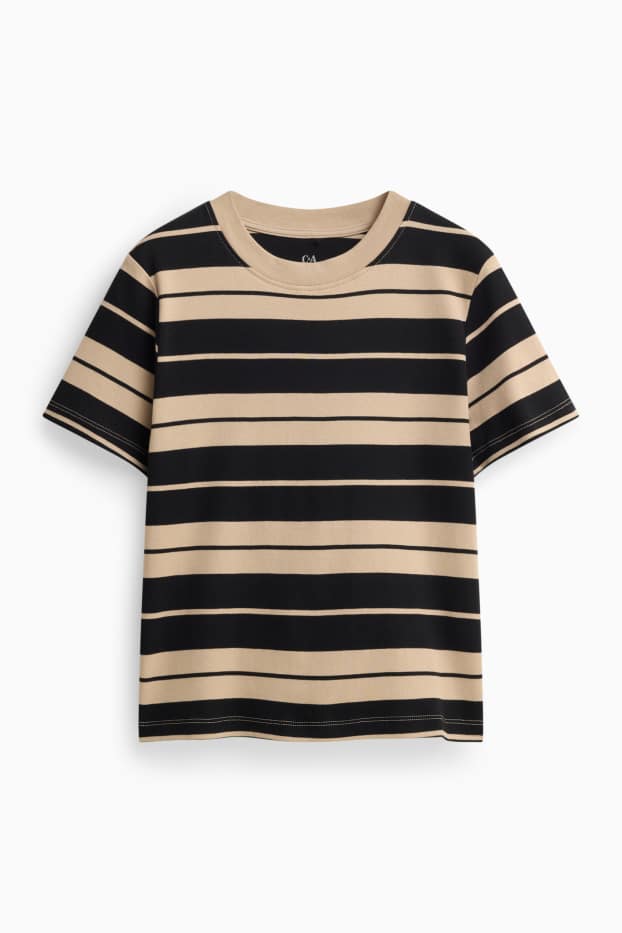 Damen - T-Shirt - Regular Fit - gestreift - schwarz / beige