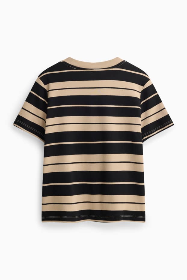 Damen - T-Shirt - Regular Fit - gestreift - schwarz / beige
