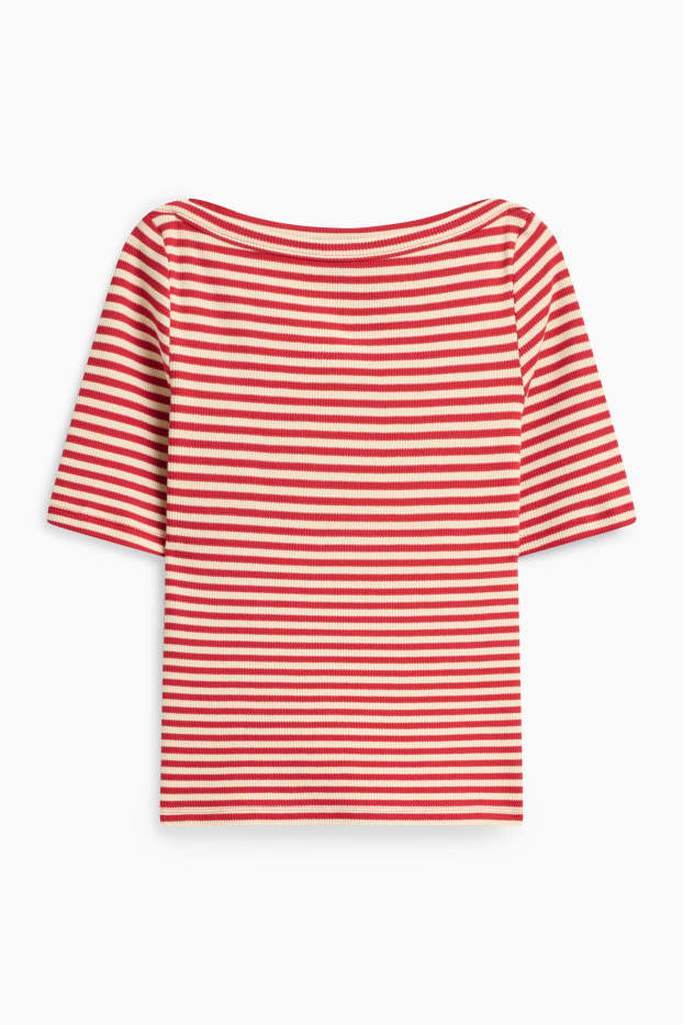 Damen - T-Shirt - gestreift - rot / cremeweiss
