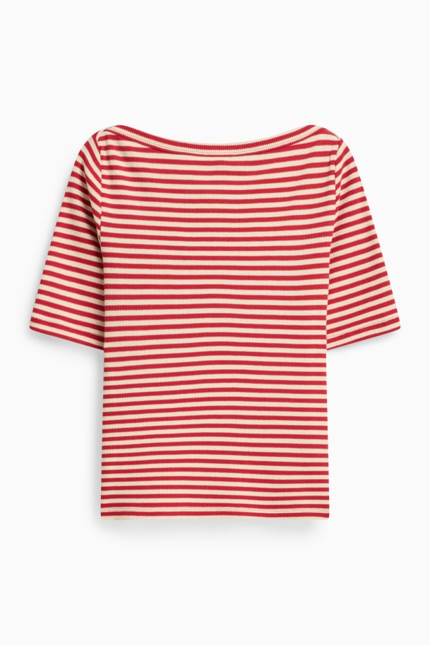 Damen - T-Shirt - gestreift - rot / cremeweiss