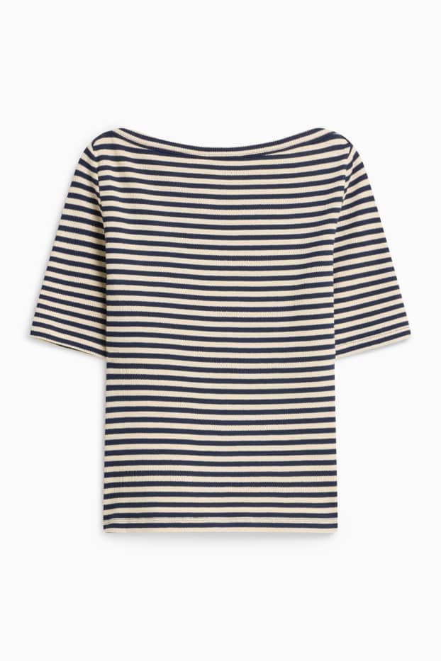 Damen - T-Shirt - gestreift - weiss / schwarz