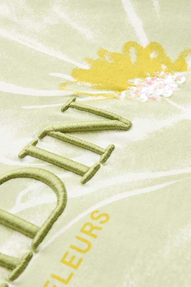 Damen - T-Shirt - Relaxed Fit - Glanz-Effekt - geblümt - weiss