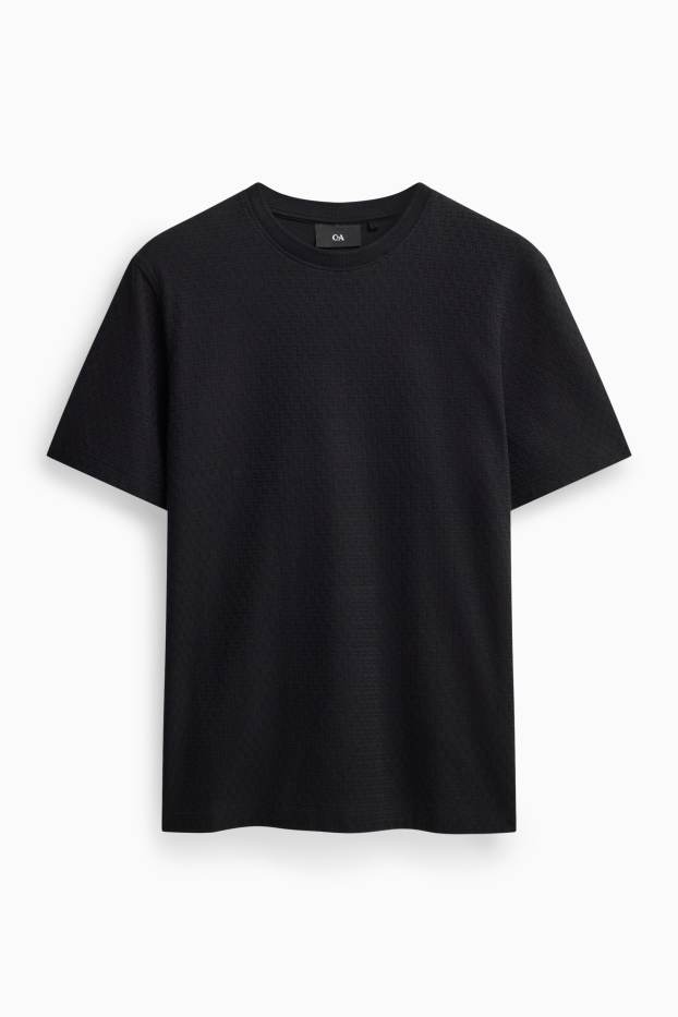 Men - T-shirt - regular fit - textured - black