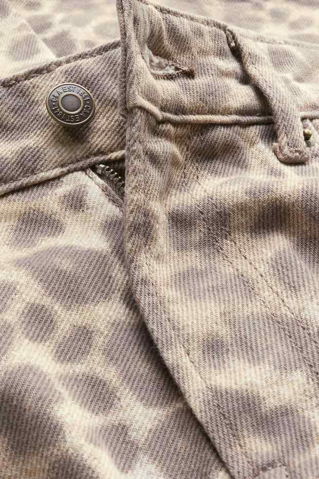Dames - Baggy jeans - mid waist - luipaardprint - beige