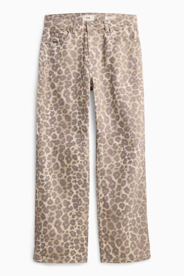Dames - Baggy jeans - mid waist - luipaardprint - beige