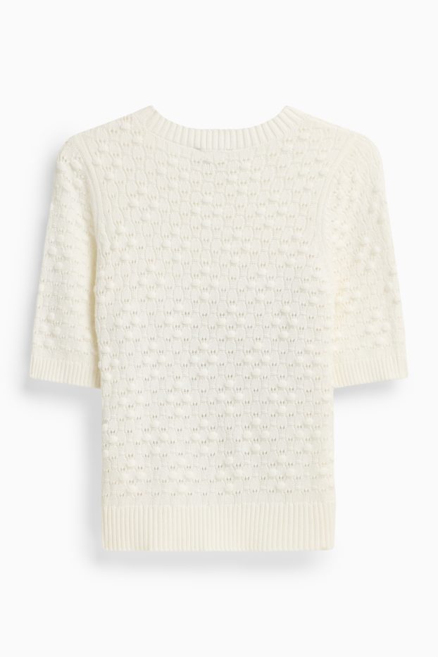 Femmes - Pull en maille - manches courtes - finition texturée - blanc crème