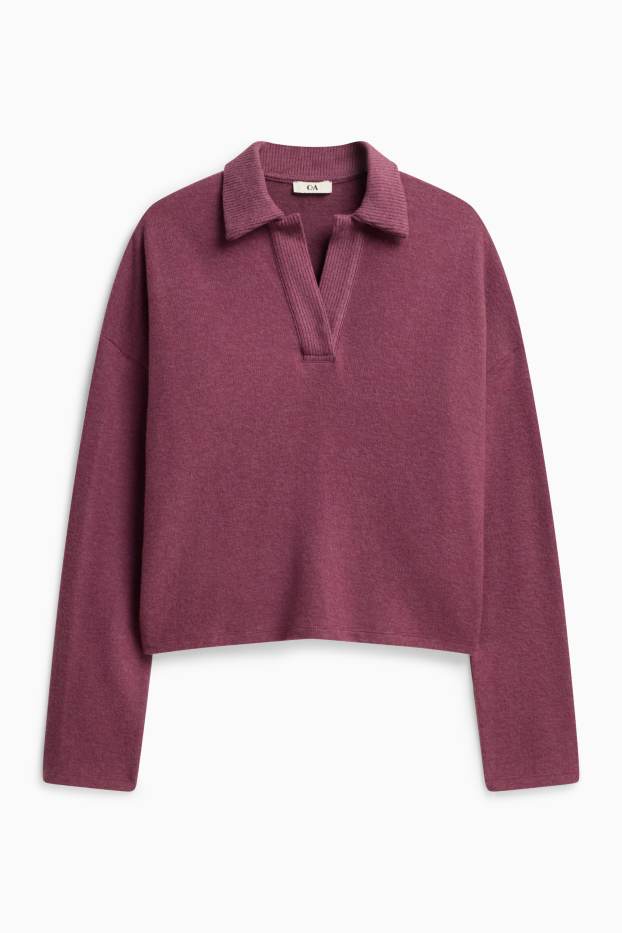 Damen - Pullover - gerippt - bordeaux