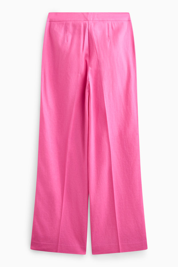 Dames - Pantalon - high waist - wide leg - linnenmix - fuchsiarood