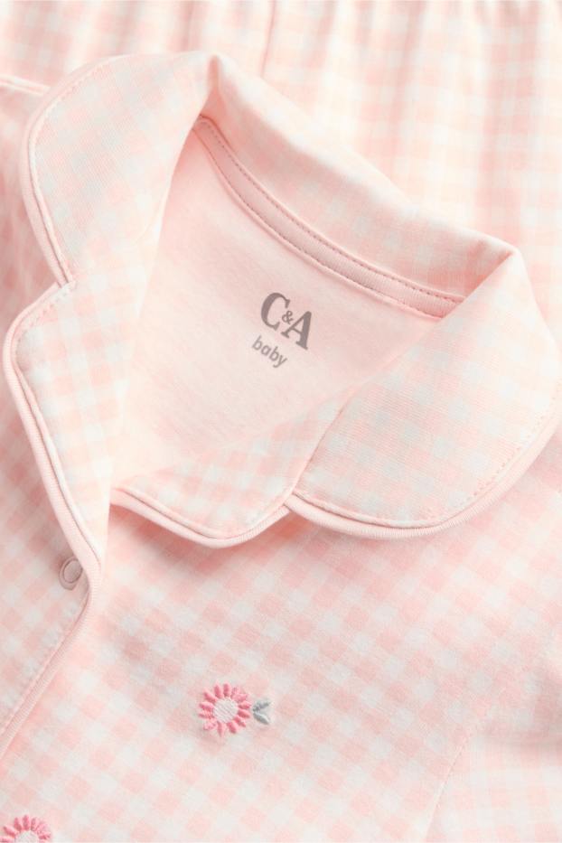 Baby Mädchen - Blümchen - Baby-Pyjama - 2 teilig - kariert - rosa
