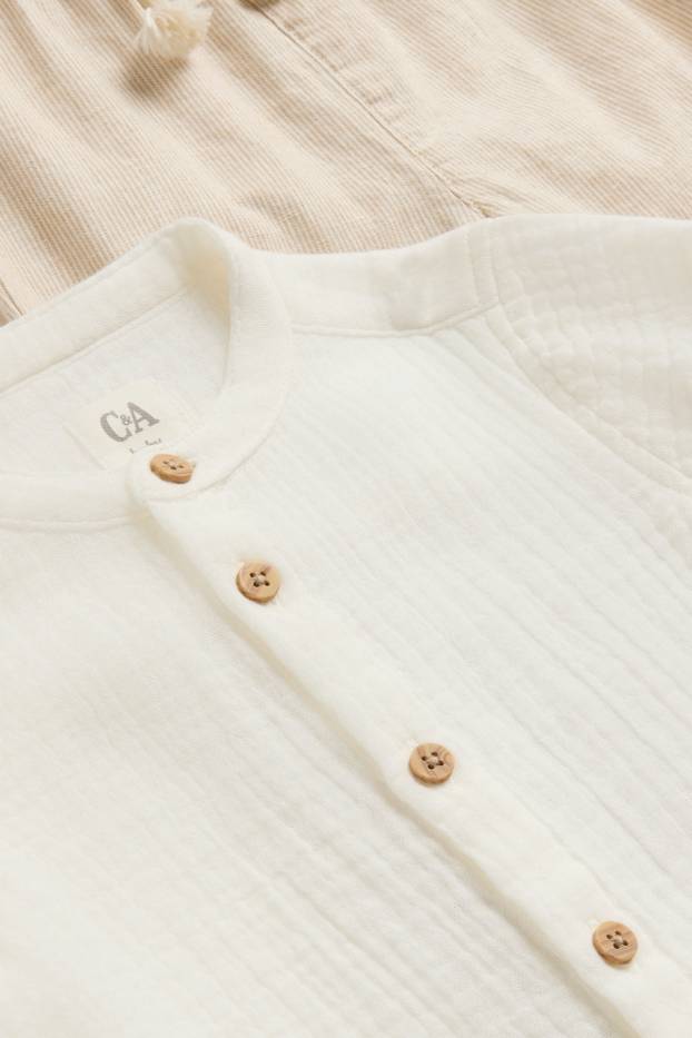 Miminka - chlapci - Outfit pro miminka s lněným podílem - 2dílný - strukturovaný - bílá/béžová