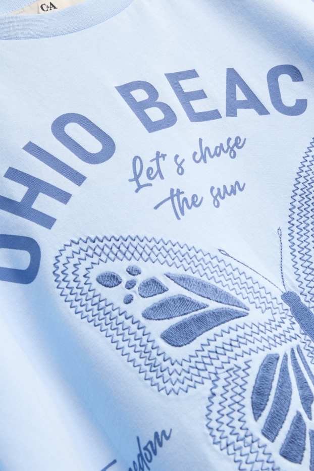 Kinder Mädchen - Schmetterling - Kurzarmshirt - hellblau