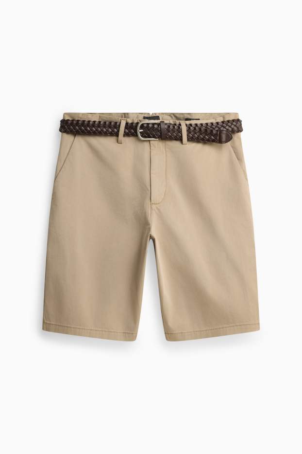 Men - Shorts with belt - brown