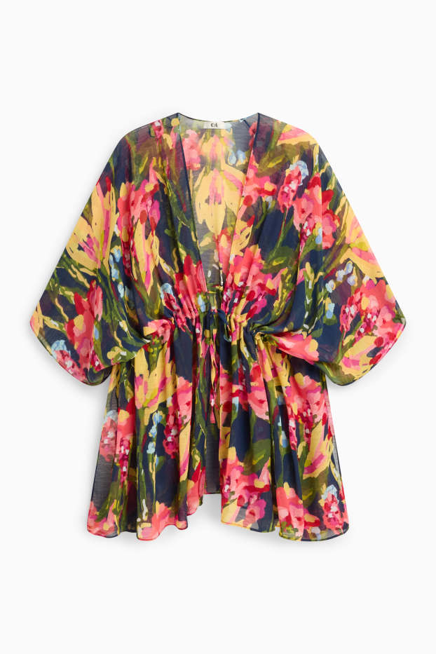 Dámské - Kimono - s květinovým vzorem - zelená/růžová