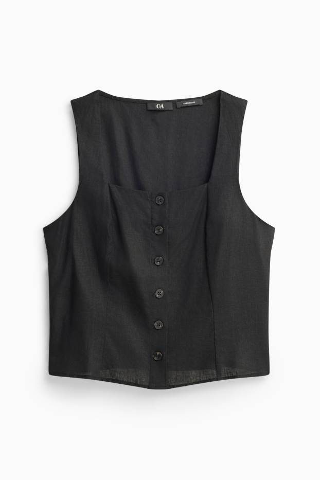 Damen - Weste mit Leinen-Anteil - tailliert - schwarz