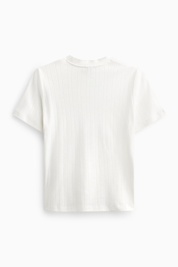 Damen - T-Shirt - Regular Fit - gerippt - weiß