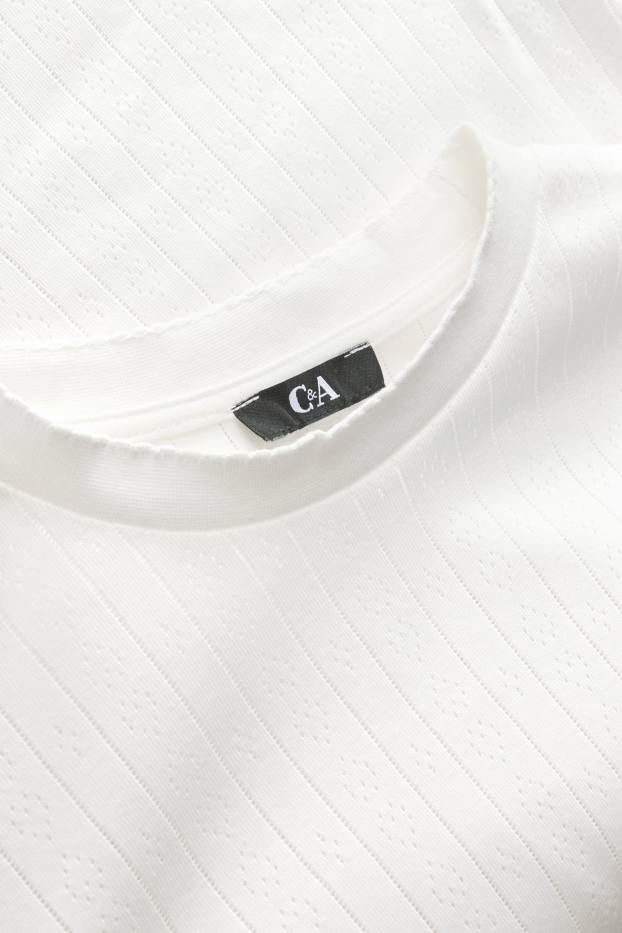 Damen - T-Shirt - Regular Fit - gerippt - weiß