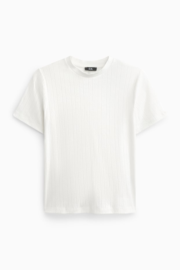 Damen - T-Shirt - Regular Fit - gerippt - weiß