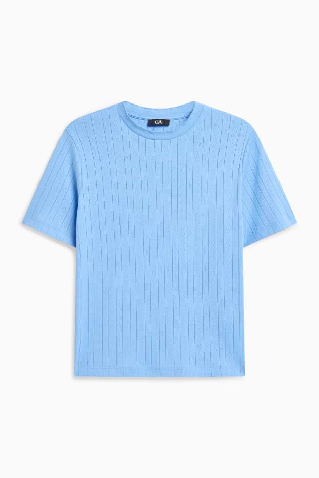 Damen - T-Shirt - Regular Fit - gerippt - blau