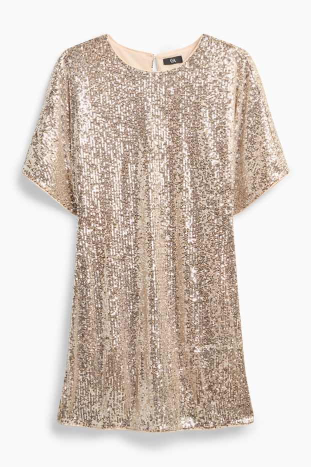 Damen - Pailetten-Kleid - cremefarben