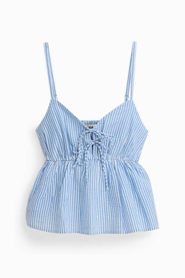 Damen - Blusentop - getreift - hellblau