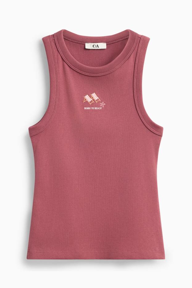 Women - Top - ribbed - red