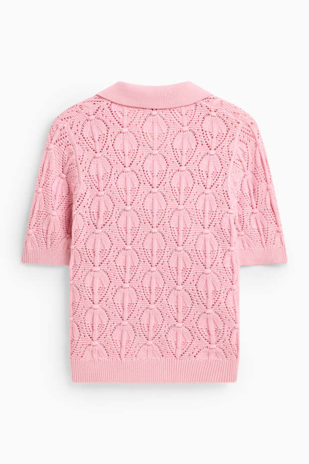 Damen - Strickpullover - kurzarm - rosa