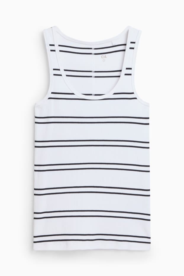 Women - Top - ribbed - striped - white / blue