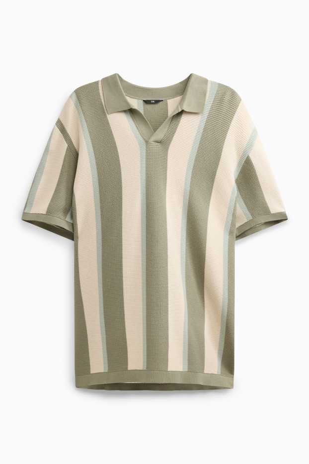 Herren - Strick-Poloshirt - Regular Fit - gestreift - strukturiert - grün